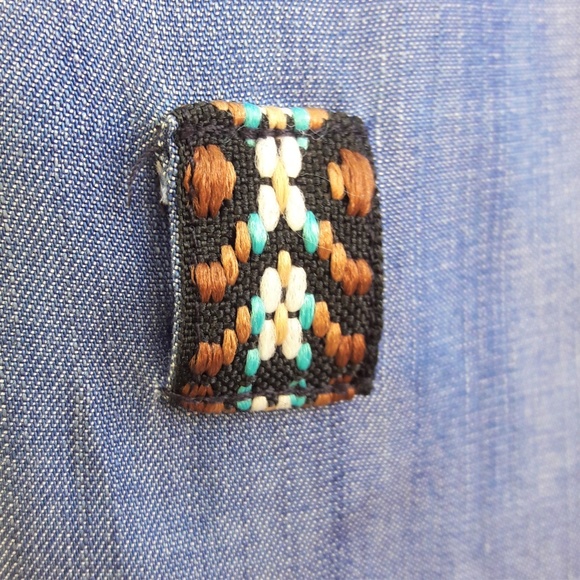 Miss Me Shirt Dress Chambray Embroidered Trim Decorative Buttons Pockets XS - Picture 7 of 8